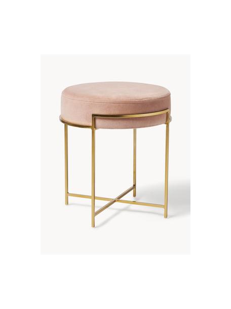 Taburete de terciopelo Madeleine, Tapizado: terciopelo de algodón, Patas: metal con pintura en polv, Terciopelo rosa claro, Ø 40 x Al 50 cm