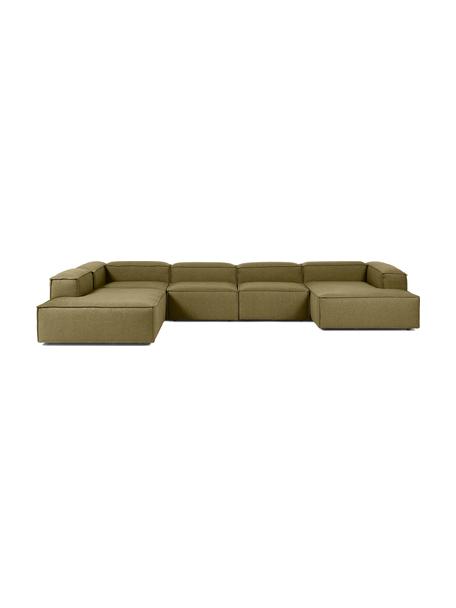 Sofa modułowa Lennon, Tapicerka: 100% poliester Dzięki tka, Stelaż: lite drewno, sklejka, Nogi: tworzywo sztuczne, Zielona tkanina, S 418 x W 68 cm, lewostronna
