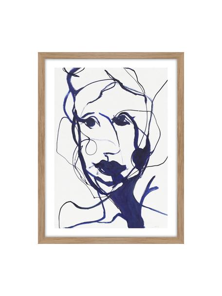 Impression numérique encadrée Full of wonder, Bleu roi, gris clair, larg. 30 x haut. 40 cm