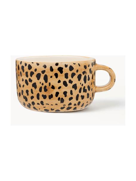 Handbemalte Tasse Leopard, Steingut, Hellbraun, Schwarz, Ø 10 x H 7 cm, 300 ml