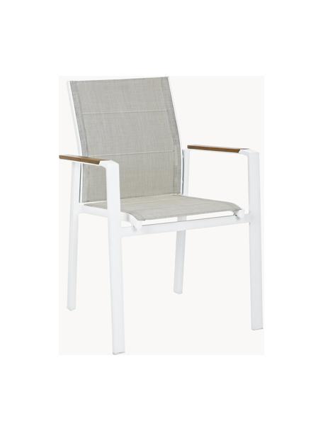 Silla con reposabrazos de jardín Kubik, Tapizado: tela, Estructura: aluminio, con pintura en , Reposabrazos: madera, Greige, blanco, An 57 x L 62 cm