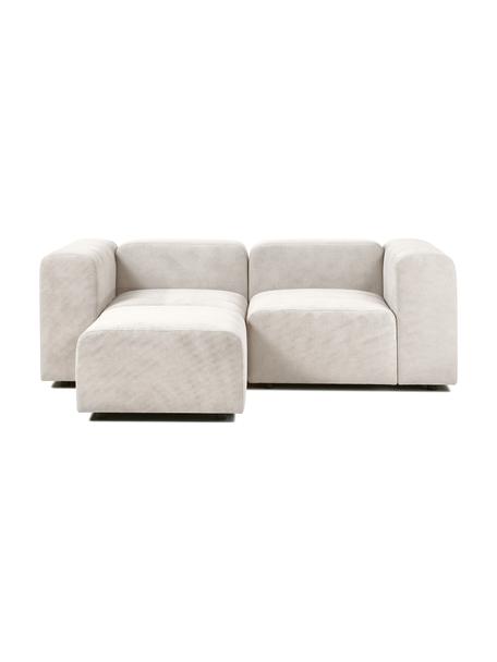 Modulares Sofa Lena (3-Sitzer)  mit Hocker in Cremeweiss, Bezug: Webstoff (88% Polyester, , Gestell: Kiefernholz, Schichtholz,, Webstoff Cremeweiss, B 209 cm x T 181 cm