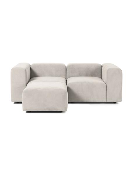 Divano componibile 3 posti con poggiapiedi Lena, Rivestimento: tessuto (88% poliestere, , Struttura: legno di pino, legno lami, Piedini: plastica, Tessuto bianco crema, Larg. 209 x Prof. 181 cm