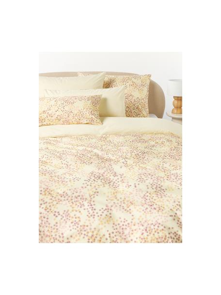 Housse de couette en percale de coton Kiki, Jaune pâle, jaune, tons lilas, larg. 200 x long. 200 cm