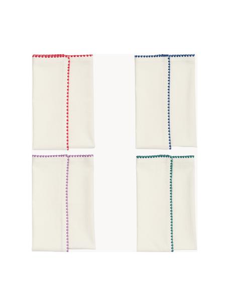 Handgefertigte Stoffservietten Zigzag, 4er-Set, 100 % Baumwolle, Off White, Bunt, B 45 x L 45 cm