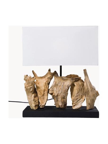 Lámpara de mesa de madera de diseño Nature, Pantalla: algodón, Base de la lámpara: madera de deriva, Blanco, marrón, negro, An 35 x Al 43 cm