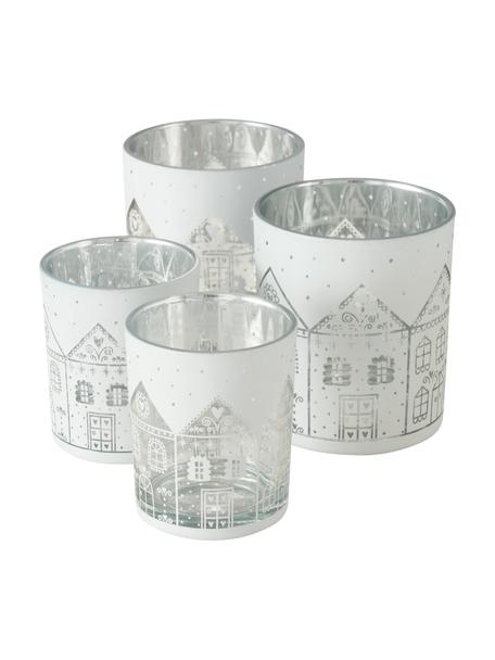 Teelichthalter-Set Villana, 4-tlg., Glas, Weiß, Transparent, Set mit verschiedenen Größen