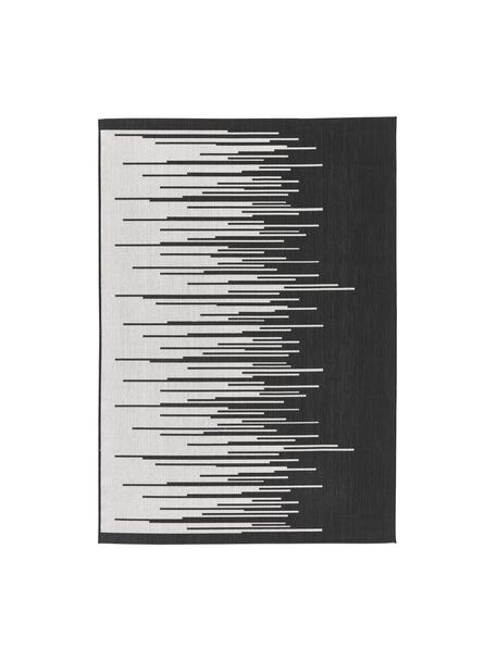In- & outdoor vloerkleed Praiano met grafisch patroon, Bovenzijde: 70% gerecycled polypropyl, Zwart, grijs, B 80 x L 150 cm (maat XS)