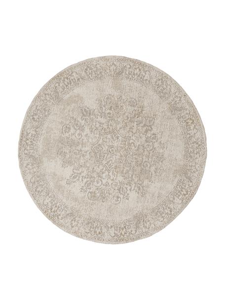 Tappeto vintage rotondo in ciniglia tessuto a mano Nalia, Retro: 100% cotone, Crema, Ø 120 cm (taglia S)