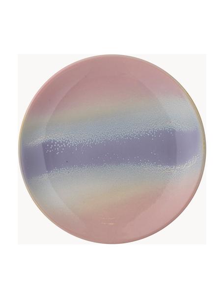 Ručně vyrobený snídaňový talíř s reaktivní glazurou Safie, 4 ks, Kamenina, Odstíny růžové, odstíny fialové, Ø 15 cm
