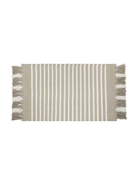 Gestreifter Badvorleger Stripes & Structure mit Fransenabschluss, 100% Baumwolle, Beige, gebrochenes Weiß, 60 x 100 cm