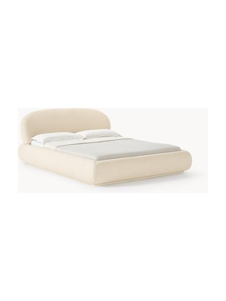 Bouclé gestoffeerd bed Alba met afgeronde hoeken, Bouclé crèmewit, B 160 x L 200 cm