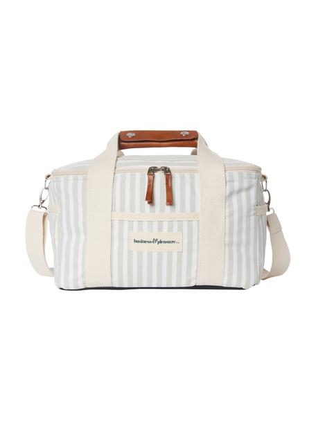 Kühltasche Retro, 40% Baumwolle, 40% Polyester, 15% Recyceltes PVC, 5% Leder, Salbeigrün, Cremeweiß, B 32 x H 20 cm