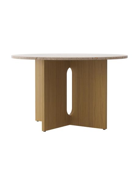 Kulatý jídelní stůl s deskou stolu z pískovce Androgyne, Ø 120 cm, Světlé dřevo, pískovec, Ø 120 cm, V 73 cm