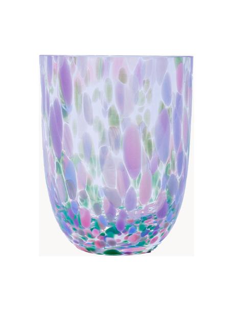 Handgemaakte waterglazen Big Confetti, 6 stuks, Glas, Transparant, roze-, blauw- en groentinten, Ø 7 x H 10 cm, 250 ml