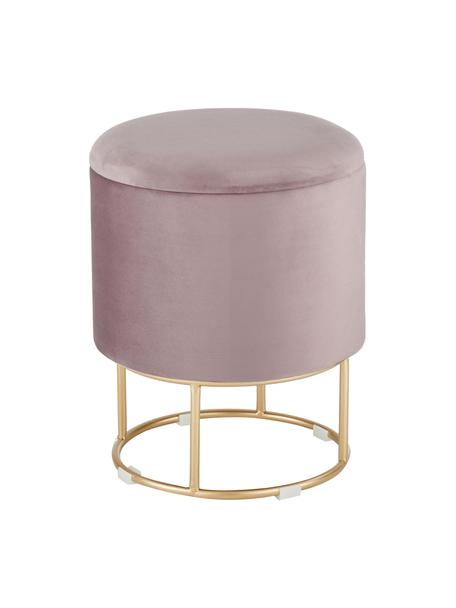 Sametová stolička s úložným prostorem Polina, Růžová, mosazná, Ø 35 cm, V 45 cm