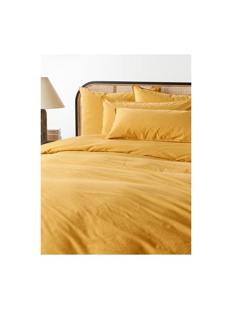 Funda nórdica de percal lavado Debbie, Amarillo mostaza, Cama 90 cm (155 x 220 cm)