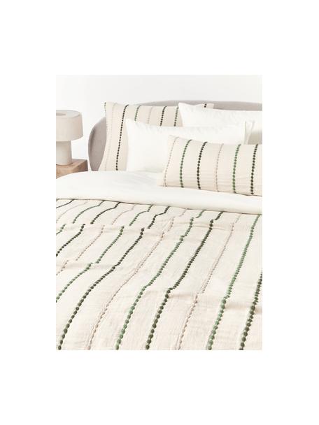 Housse de couette en percale de coton Arabella, Tons verts, blanc crème, larg. 140 x long. 200 cm