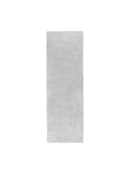 Pluizige hoogpolige loper Leighton in lichtgrijs-beige, Onderzijde: 70% polyester, 30% katoen, Lichtgrijs-beige, B 80 x L 250 cm