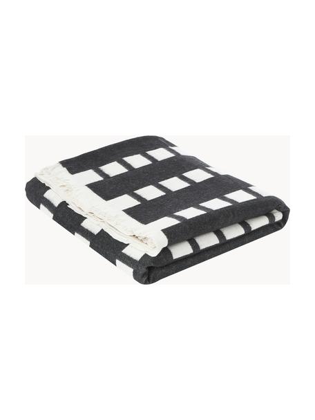 Katoenen plaid Contemporary, 100% katoen, Zwart, wit, B 130 x L 180 cm
