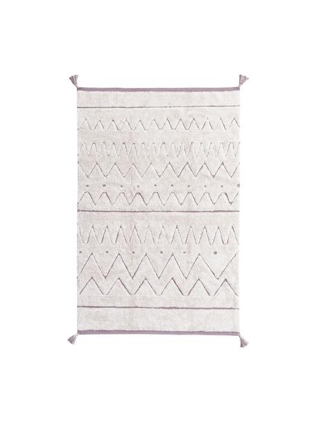 Tappeto in cotone con nappe e motivo geometrico Azteca, Beige, fantasia, Larg. 90 x Lung. 130 cm (taglia XS)