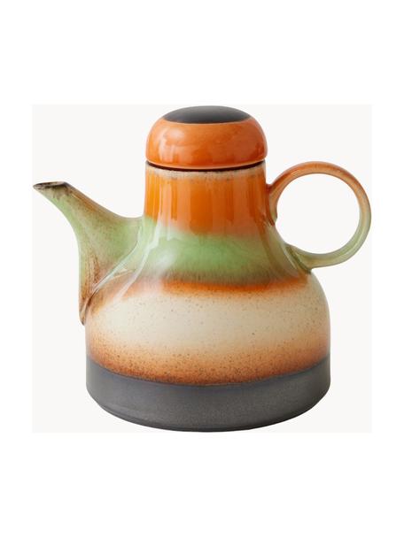 Handgemaakte keramische theepot 70's, 990 ml, Keramiek, Bruintinten, lichtgroen, 990 ml