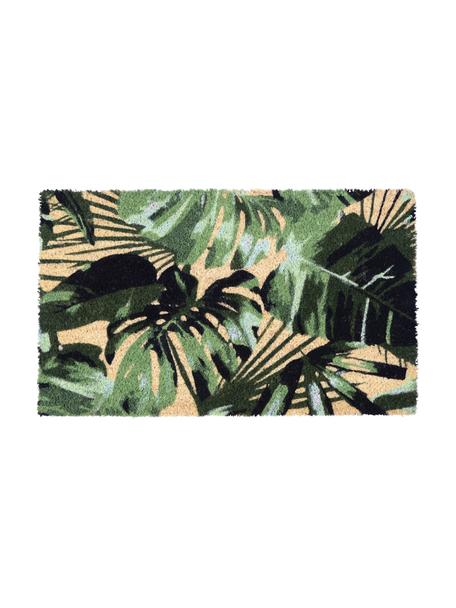 Fußmatte Green Leaves, Oberseite: Kokosfaser, Unterseite: Vinyl, Grün, Beige, 45 x 75 cm