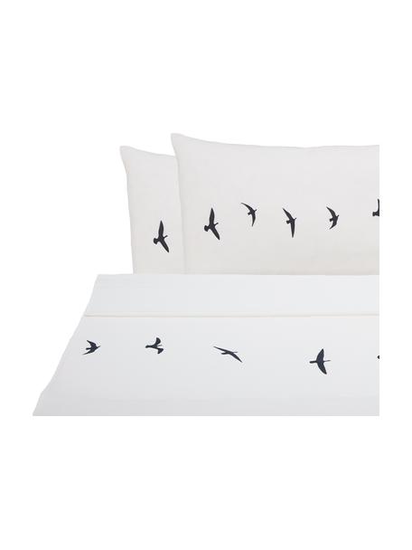 Set lenzuola in cotone con motivo uccellino Trip, Tessuto: Renforcé Numero di fili 1, Bianco, nero, 240 x 270 cm + 2 federe 50 x 75 cm
