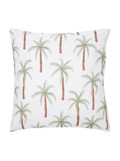 Kussenhoes Palema met palmprint van biokatoen, 100% biokatoen, GOTS-gecertificeerd, Wit, B 45 x L 45 cm