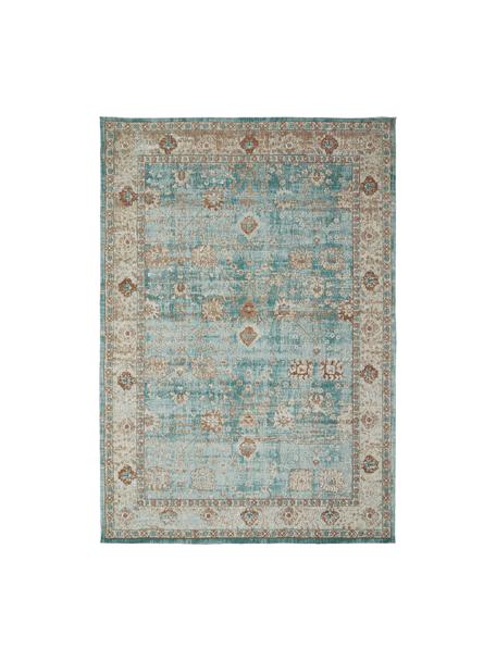 Ručne tkaný ženilkový vintage koberec Rimini, Tyrkysová, sivobéžová, hnedá, Š 80 x D 150 cm (veľkosť XS)