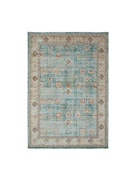 Ručne tkaný ženilkový vintage koberec Rimini, Tyrkysová, sivobéžová, hnedá, Š 80 x D 150 cm (veľkosť XS)