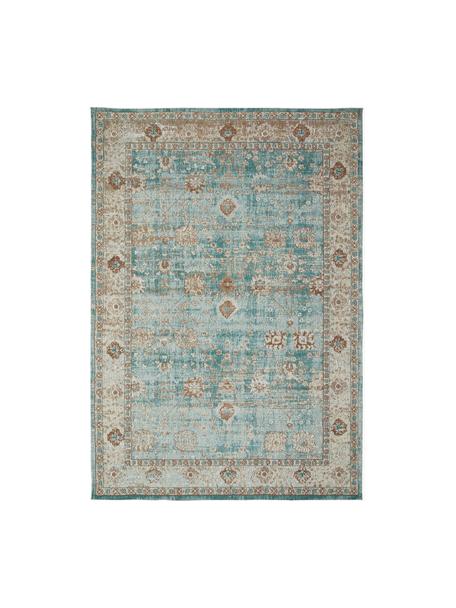 Chenilleteppich Rimini, handgewebt, Flor: 95 % Baumwolle, 5 % Polye, Türkisgrün, Beige, Braun, B 160 x L 230 cm (Größe M)