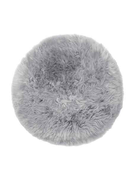 Galette de chaise ronde peau de mouton lisse Oslo, Gris clair, Ø 37 cm