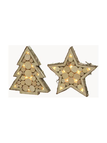 Décoration lumineuse LED Noël Woodo, 2 élém., Bois, Brun, beige, Lot de différentes tailles