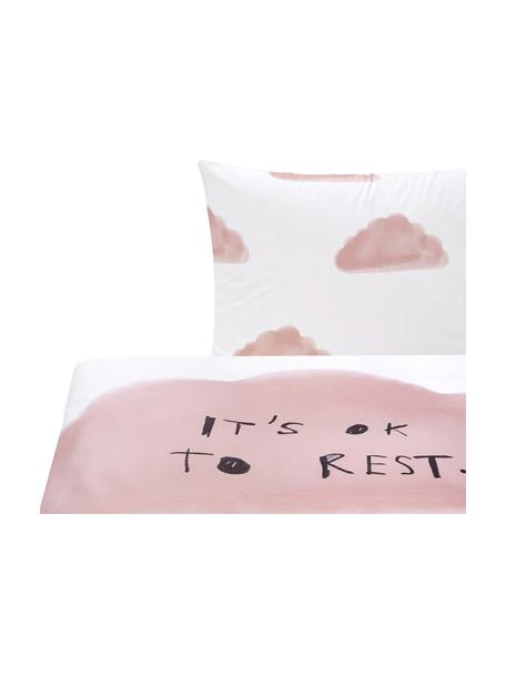 Dwustronna pościel z perkalu Rest od Kery Till, Blady różowy, biały, 155 x 220 cm + 1 poduszka 80 x 80 cm