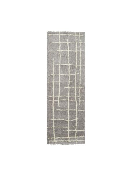 Flauschiger Hochflor-Läufer Amelie, handgetuftet, Flor: 100 % Polyester, Grau, Cremeweiß, B 80 x L 250 cm