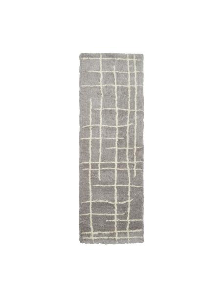 Tapis de couloir moelleux à poils longs gris tufté main Amelie, Gris & blanc crème, imprimé, larg. 80 x long. 250 cm