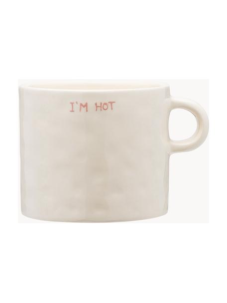 Handbemalte XL Tasse I'm Hot, Steingut, Off White, Hellrosa, Ø 10 x H 9 cm, 500 ml