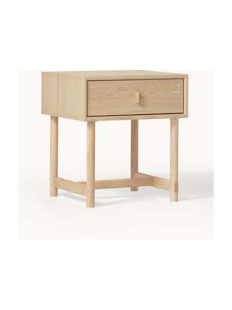 Mesilla de noche con cajón de roble Diana, Estructura: aglomerado chapado de rob, Patas: madera de roble maciza, Madera clara, An 50 x Al 55 cm