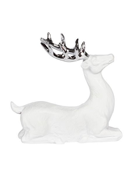 Ručně vyrobená dekorace Deer, Polyresin, Bílá, stříbrná, Š 9 cm, V 9 cm