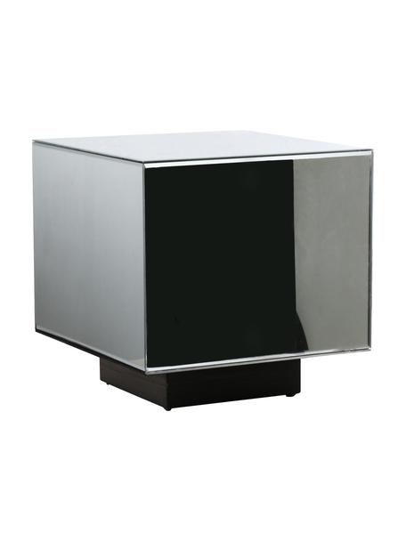 Bijzettafel met glazen tafelblad Block  met spiegeleffekt in zilverkleurig, Frame: glas, Voet: MDF, Zilverkleurig, zwart, 40 x 40 cm