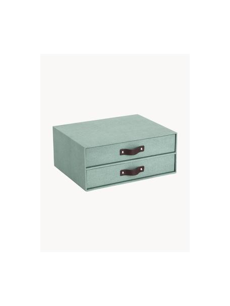 Organizador de escritorio Birger, Caja: canvas, cartón macizo, Asa: cuero, Verde salvia, marrón oscuro, An 33 x Al 25 cm