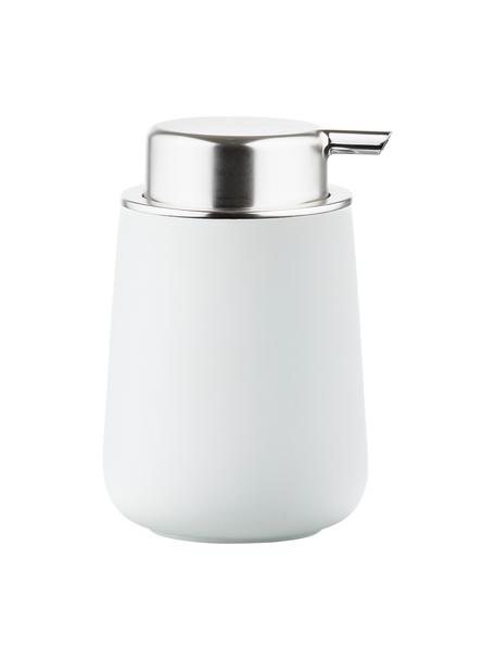 Dosificador de jabón de porcelana Nova One, Recipiente: porcelana, Dosificador: plástico, Blanco mate, plateado, Ø 8 x Al 12 cm