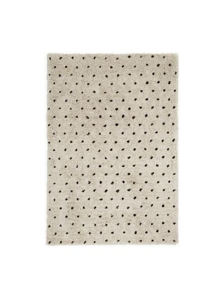 Bodkovaný huňatý koberec s vysokým vlasom Ayana, 100 % polyester, Svetlobéžová, čierna, Š 80 x D 150 cm (veľkosť XS)