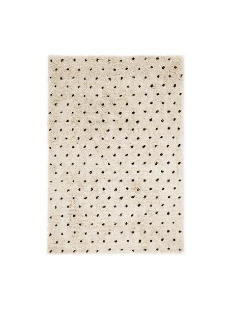 Bodkovaný huňatý koberec s vysokým vlasom Ayana, 100 % polyester, Svetlobéžová, čierna, Š 160 x D 230 cm (veľkosť M)