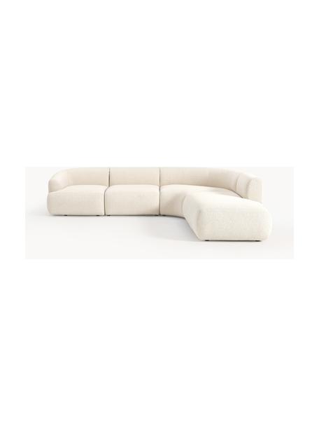 Sofá rinconera modular en tejido bouclé Sofia (4 plazas), Tapizado: tejido bouclé (100% polié, Estructura: madera de abeto, tablero , Patas: plástico Este producto es, Bouclé blanco Off White, An 319 x F 298 cm, chaise longue derecha