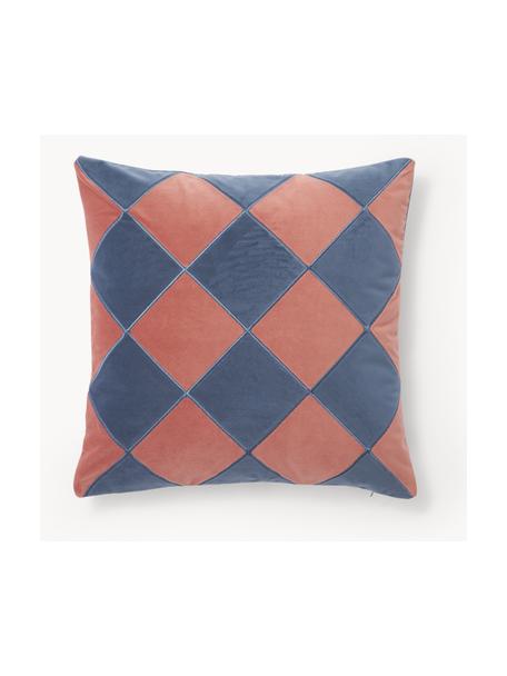 Funda de cojín de terciopelo Jaxon, 100% terciopelo de poliéster, Azul, rosa palo, An 45 x L 45 cm