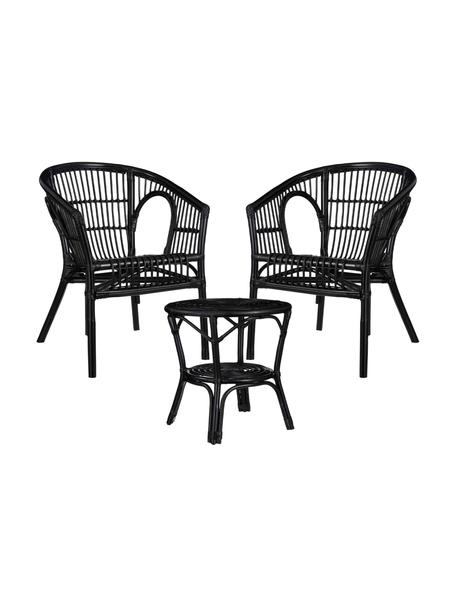 Salon de jardin en rotin noir Zambia, 3 élém., Rotin, Noir, Lot de différentes tailles
