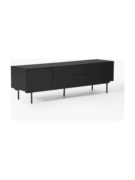 Aparador de madera Elona, Estructura: tablero de fibras de dens, Patas: metal con pintura en polv, Negro mate, An 180 x Al 55 cm