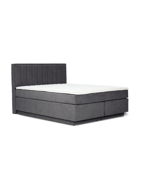 Boxspringbett Livia mit Stauraum, Matratze: 5-Zonen-Taschenfederkern, Webstoff Dunkelgrau, B 160 x L 200 cm, Härtegrad H2